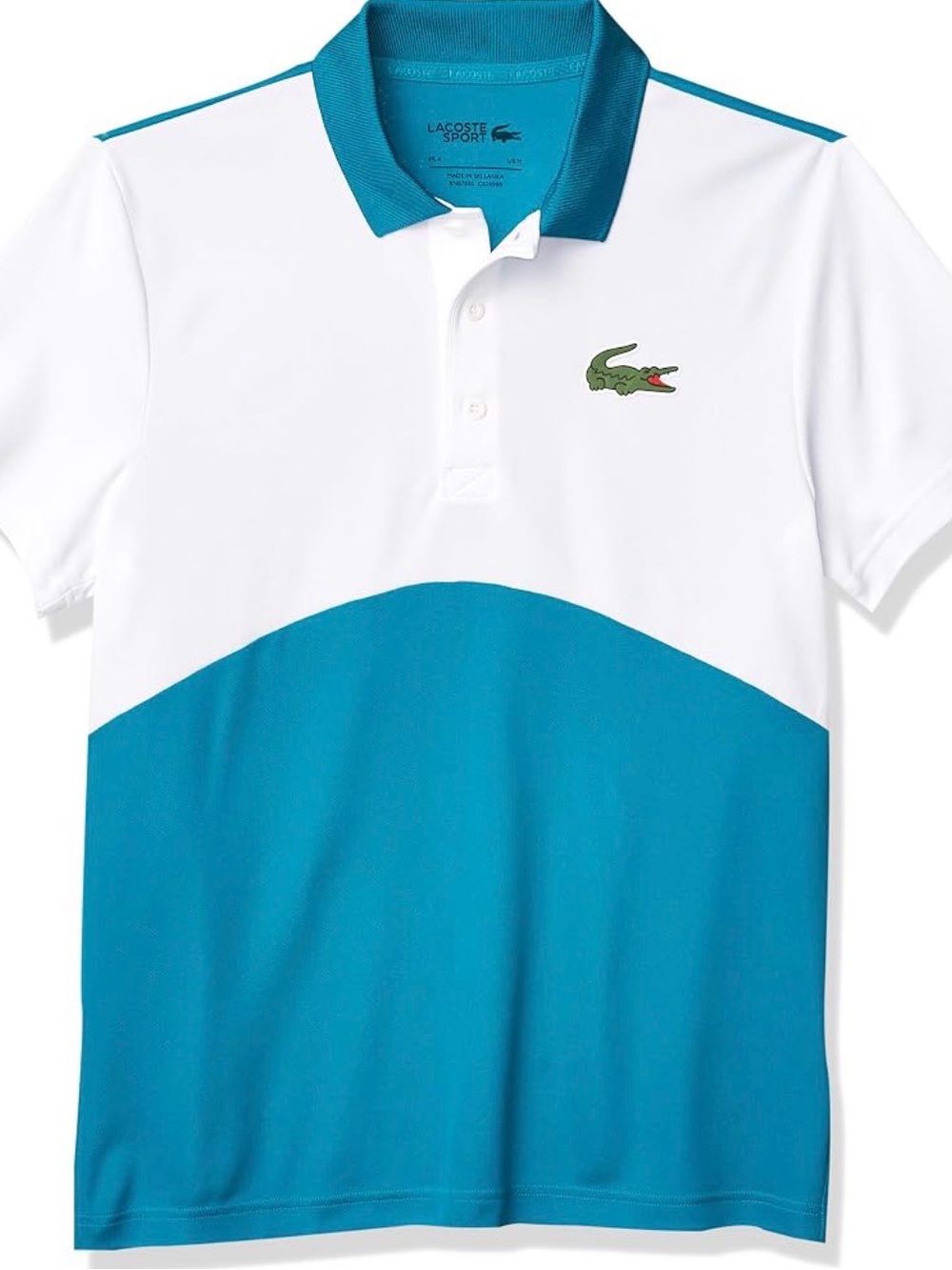 Lacoste White and Teal Colorblock Men's Polo